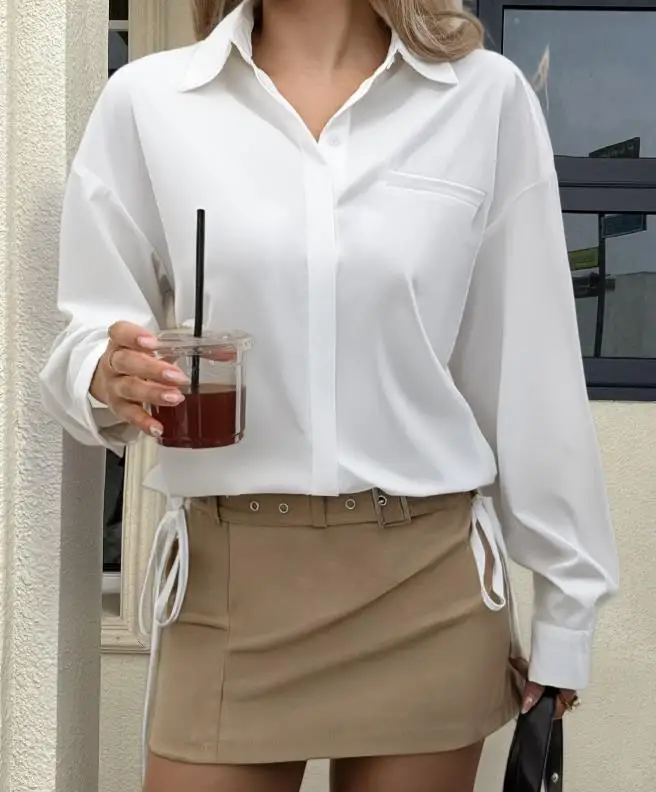 

2026 Spring/Summer Women's Casual Vacation Long Sleeve Solid Color Shirt Top Temperament Commuting Female Classic Style Blouses