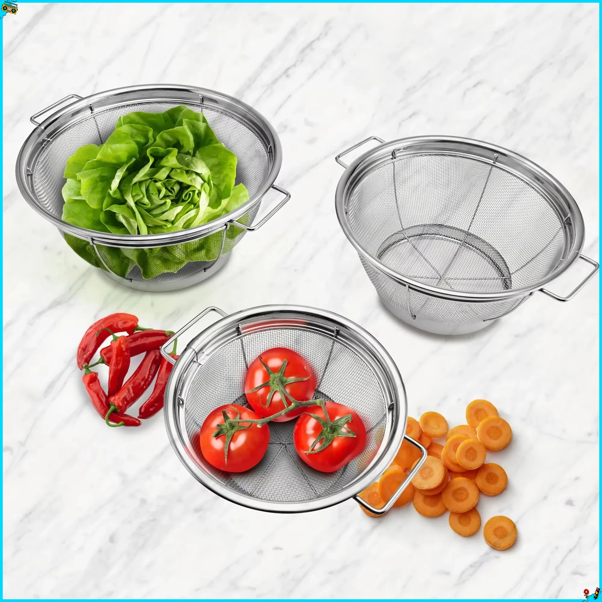 

Профессиональный набор ситов из 3 предметов из нержавеющей стали, мелкие грубые ситечки для выпечки, приготовления просеивания, легкая очистка