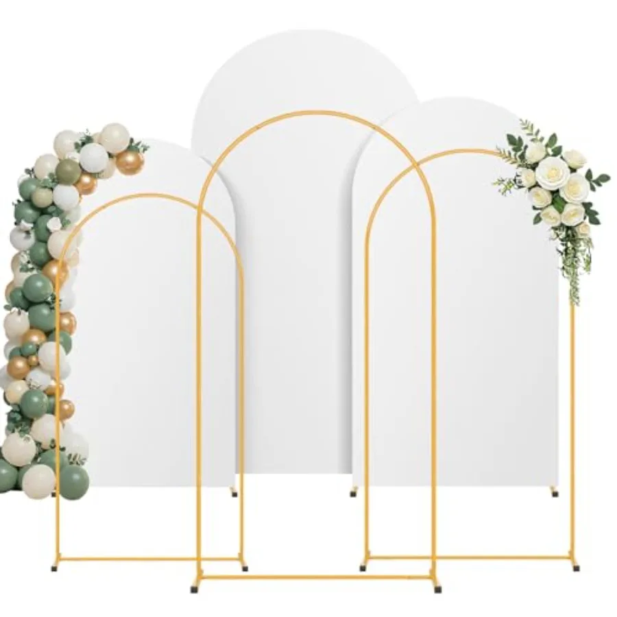

Wedding Arch Backdrop Stand Set of 3 7.2FT/6.6FT/6FT,metal frame with white fabric cover, for wedding, birthday, baby shower, p