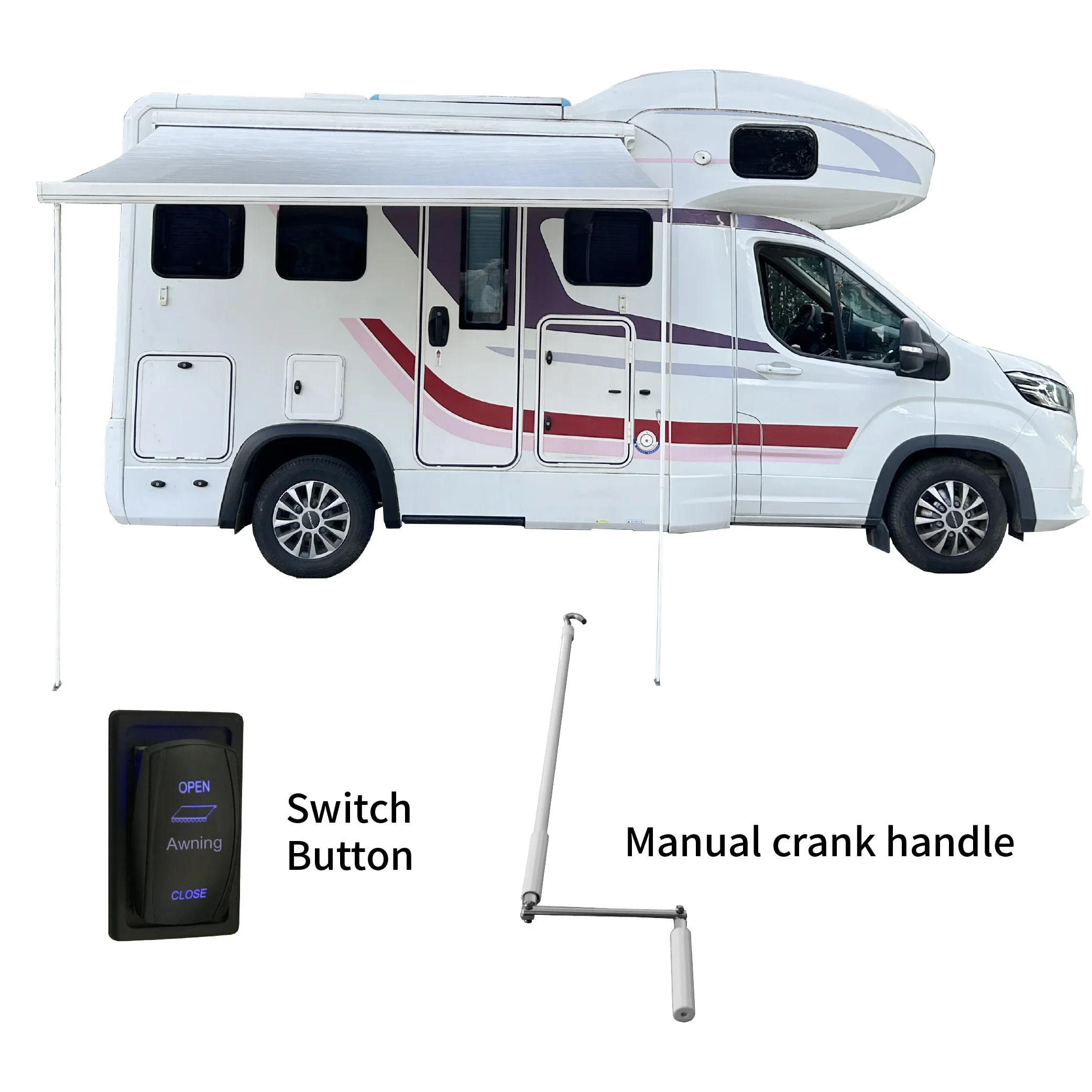 Awnlux Lightweight Manual Electric RV Sun Shade Cassette Box Awning Motorhomes Caravan Camper Van Awning With Led Light