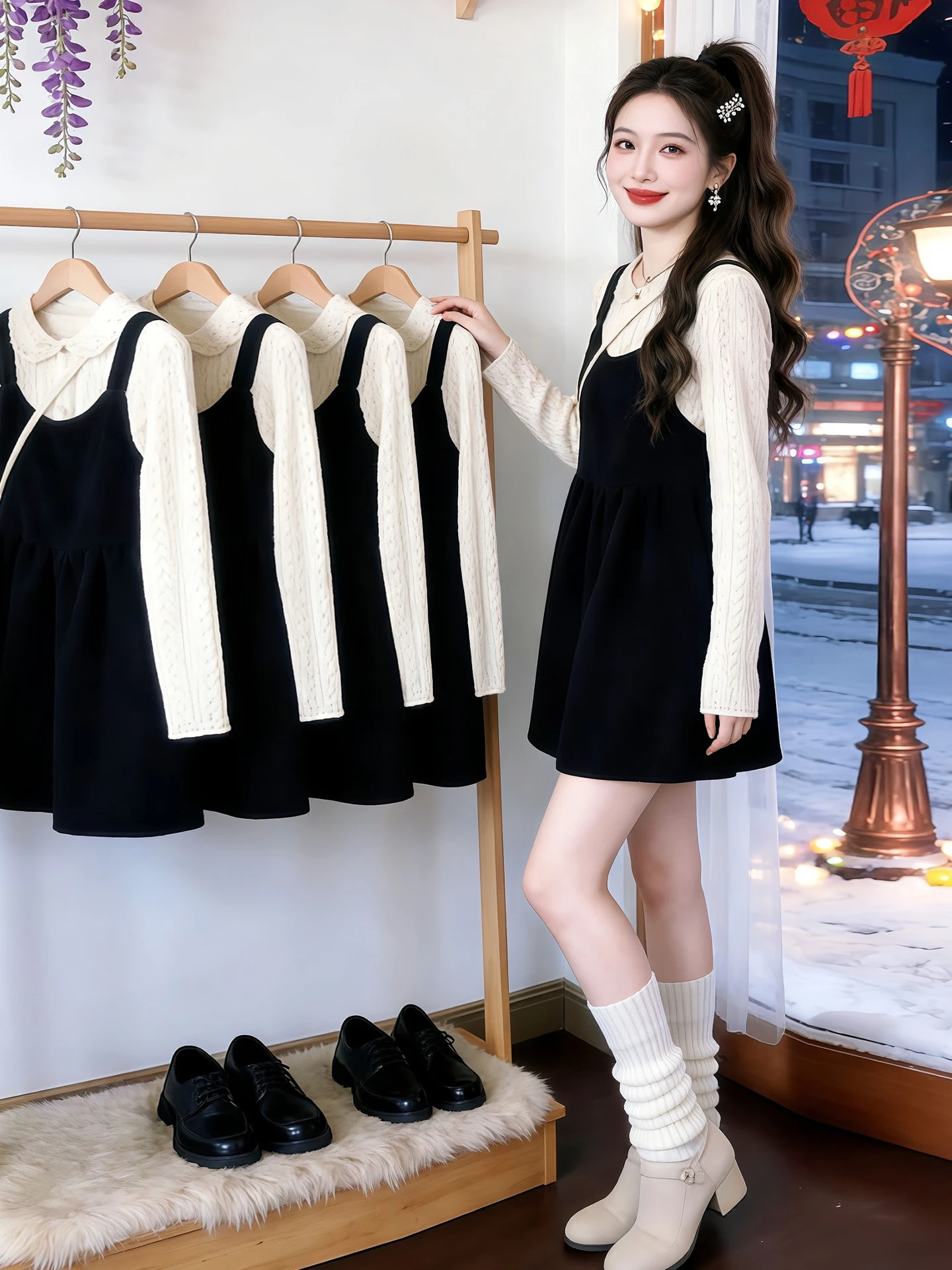 

Новый корейский комплект: черный жилет с длинными рукавами и пышная короткая юбка А-силуэта для женщин, весенняя коллекция, маленький размер, милый и красивый.