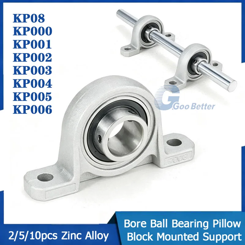 2/5/10pcs Zinc Alloy Diameter 8/10/12/15-30mm Bore Ball Bearing Pillow Block Mounted Support KP08 KP000 KP001 KP003 KP005 KP006