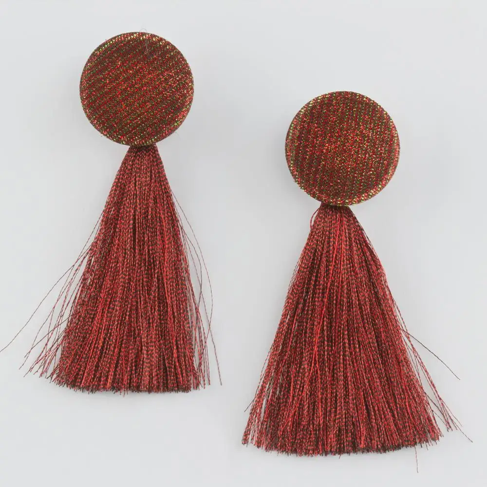 Silvery Button Tassels Earrings