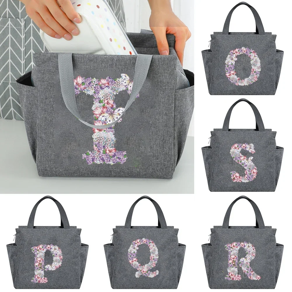 2023 Insulated Lunch Bag for Women Kids Cooler Thermal Pouch Rose Flower Letter Portable LunchBox Ice Pack Tote Food Picnic Bags