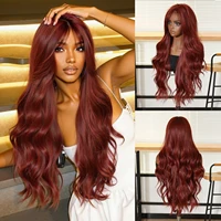 Pelucas sintéticas rojas con ondas largas para mujer, peluca de pelo Natural ondulado, pelucas para fiesta de Cosplay diarias, fibra resistente al calor