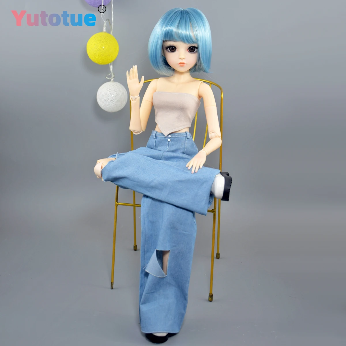 ตุ๊กตาแฟชั่นหญิง YUTOTUE สูง 60 ซม. พร้อมวิกผมสั้นถอดได้ เสื้อผ้า กางเกง รองเท้า ตุ๊กตา BJD