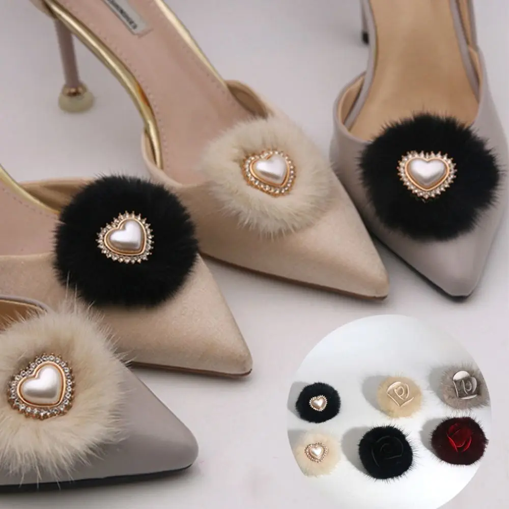 Fashion Mink Hair Pompom Shoe Clip Detachable Fluffy Decorative Clip Replacement Clamp Shoe Flower Decoration Wedding