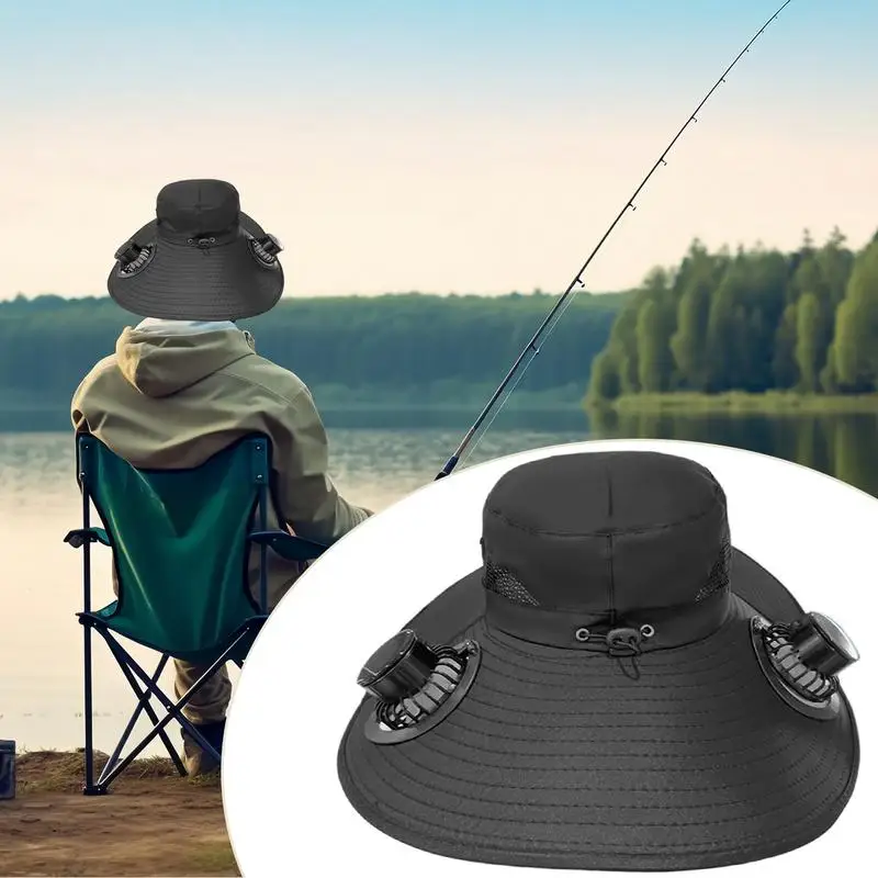 

Solar Powered Fan Hat Outdoor Fishing Hat UV Resistant Wearable Solar Powered Headgear with 3 Speeds for Workout Travel Fishing