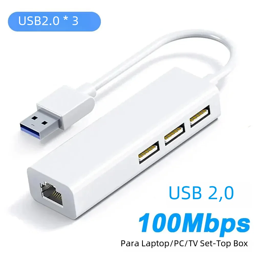 100Mbps USB C Network Card USB To RJ45 Ethernet Lan Adapter 3 USB 2.0 Type C Hub for MacBook Xiaomi Samsung Huawei PC Computer