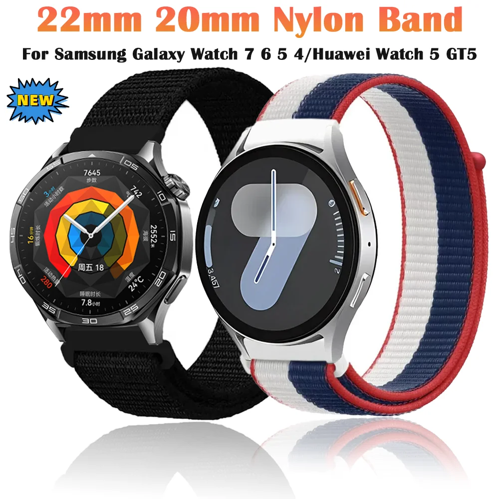 22mm 20mm Nylon Band for Samsung Galaxy Watch 7 6 5 4 40/44mm Strap Huawei Watch 5 GT5-4 46mm Amazfit Bip 6 Balance 2 Bracelet
