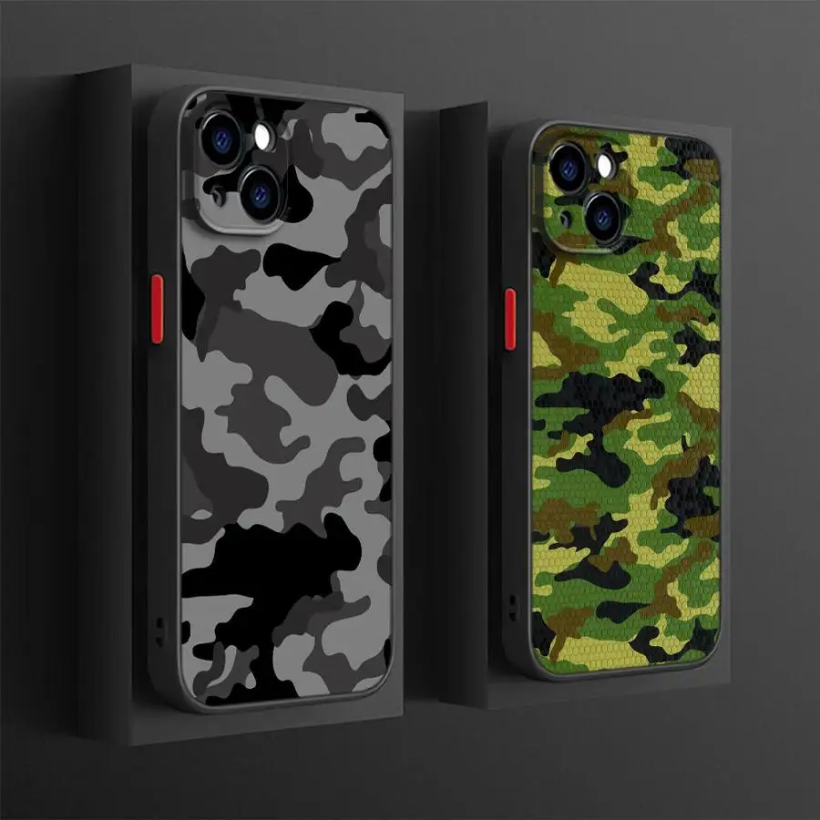 

Phone Case for iPhone 16 15 11 12 13 14 Pro Max 16 Plus 12 Mini 7 8 MAX 16e Matte Soft Cover Shell Black Camouflage