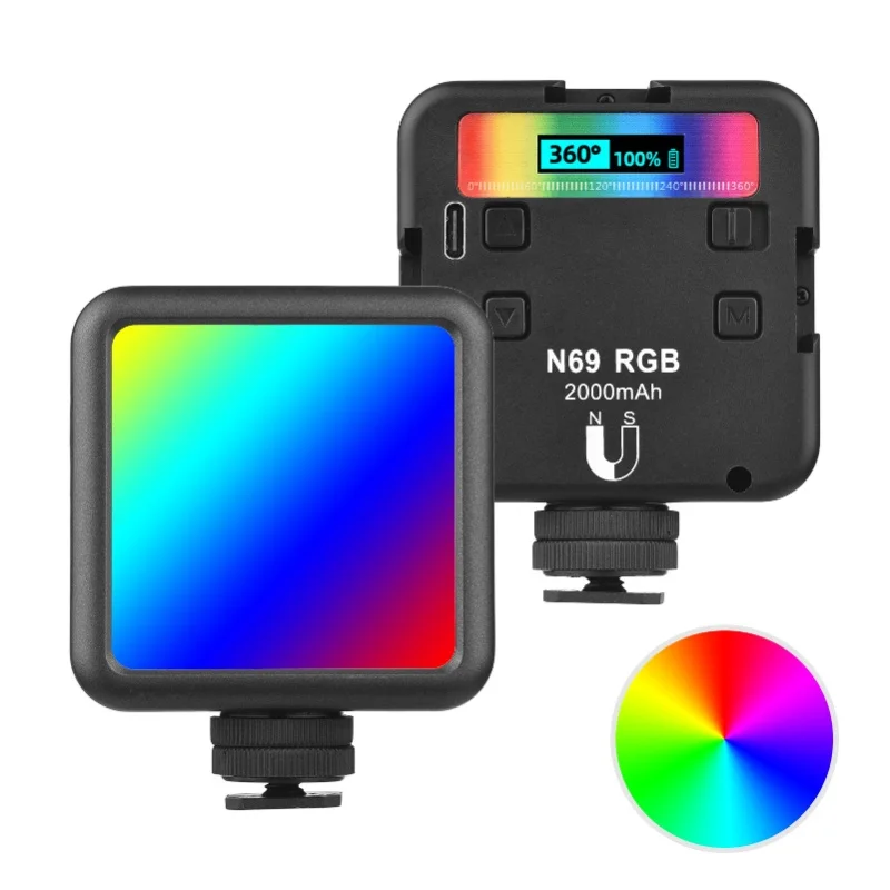 Andoer N69 RGB LED الفيديو الضوئي المحمولة التصوير ملء الضوء 60 قطعة عالية مشرق حبيبات مصباح مستديرة متفاوتة الأحجام CRI 95 + ثنائي اللون درجة الحرارة