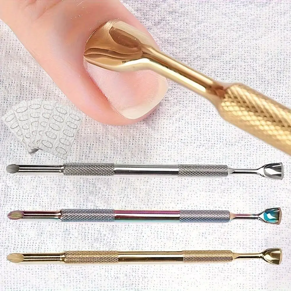 Stainless Steel Cuticle Pusher Double-Headed 100# 150# 240#, Horse Shoe Pusher Sanding Sandpaper Angled Cuticle Remover Nail Art