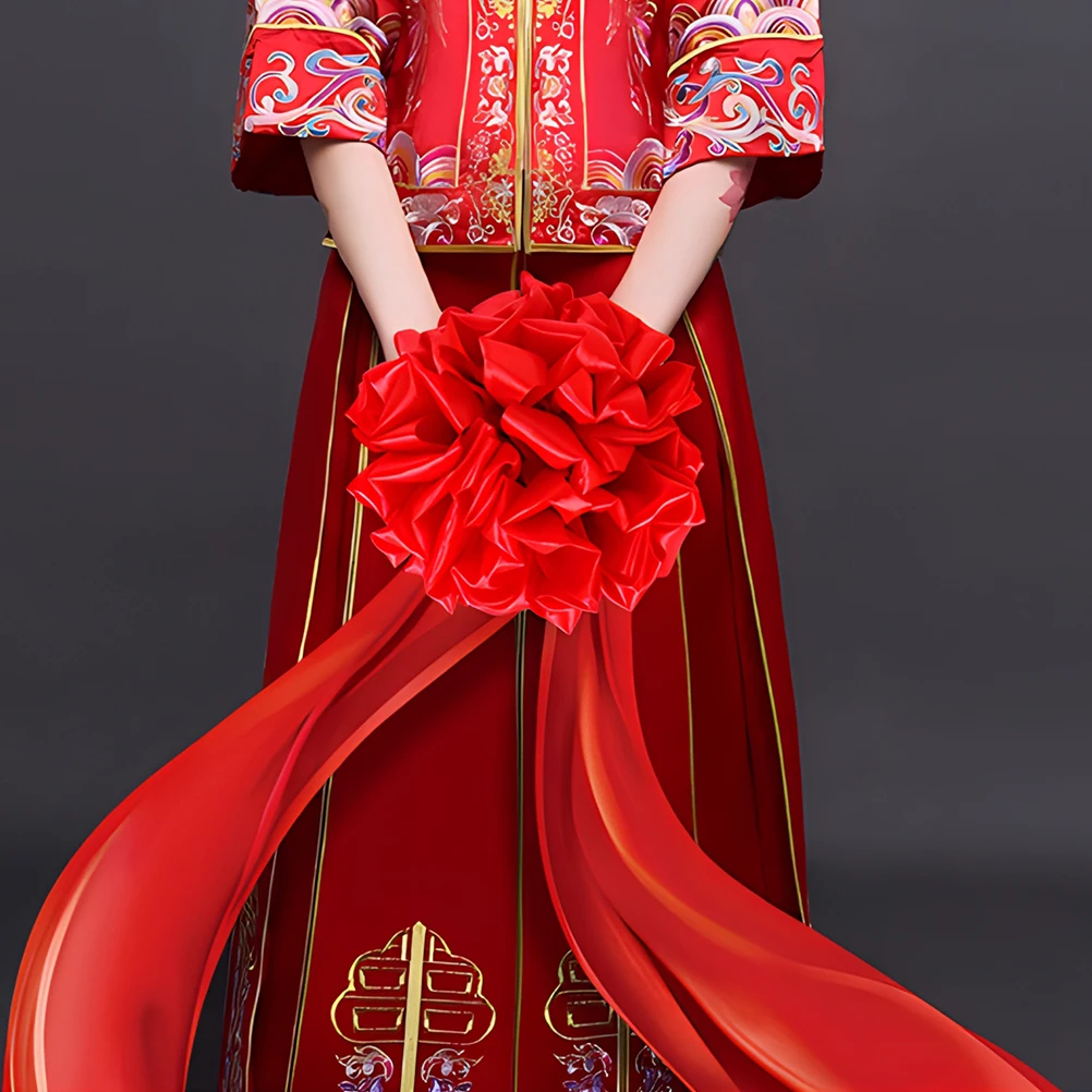 

1Set Red Cloth Flower Ball Ceremony Ribbon Cutting Decoration Party Opening Awards Ceremony Ornament Festival Supply