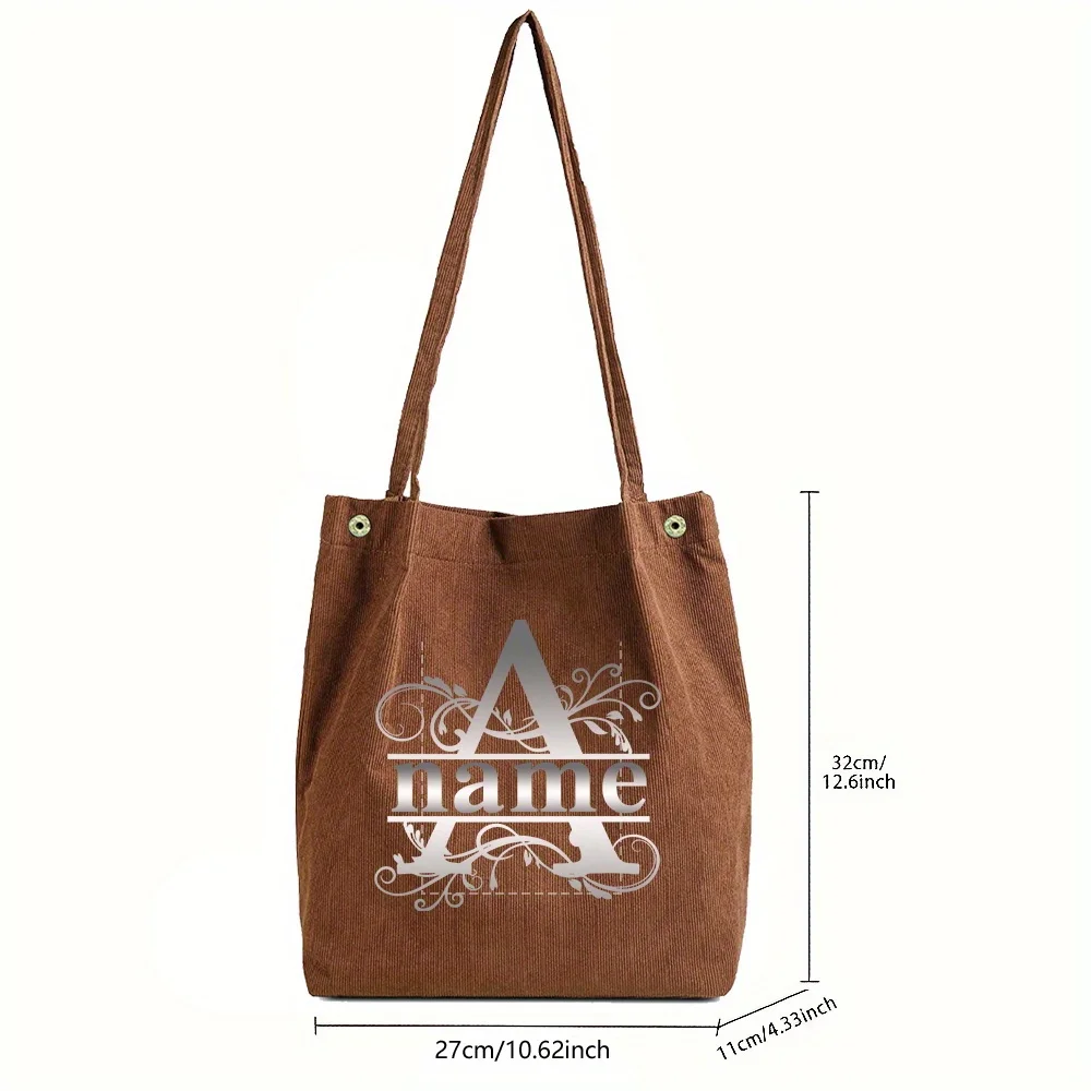 Personalized Customized New Women's Corduroy Brown Shopping Bag Fashionable Canvas Shoulder Bag Storage Handbag