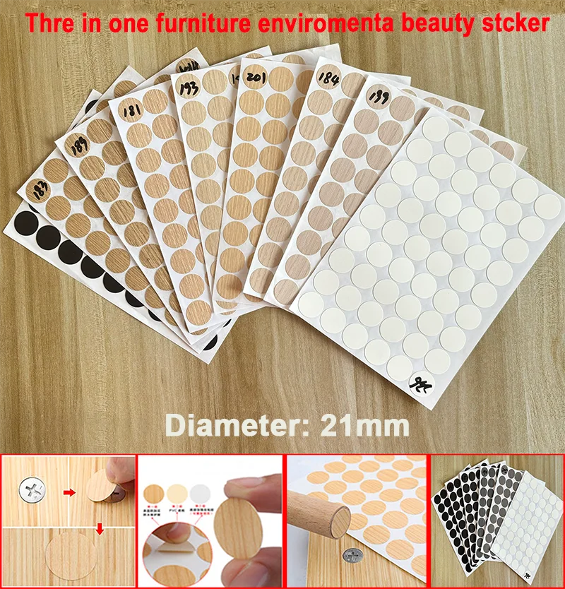 54Pcs 21mm Wood Grain Screw Hole Stickers Self Adhesive Furniture Repair Stickers Cabinet Wardrobe Hole Cover Caps Home Decor