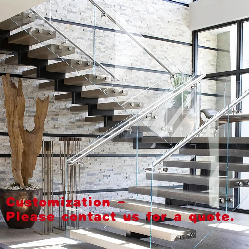 

custom.Interiors Single Double Stringer Staircase Modern Straight Staircase Design with Glass Railing