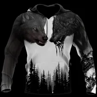 Autumn and Winter Men's Hoodies Animal Wolf Pattern 3D Printing Long Sleeve Loose Street Fashion Pullover Men's Clothing 6XL