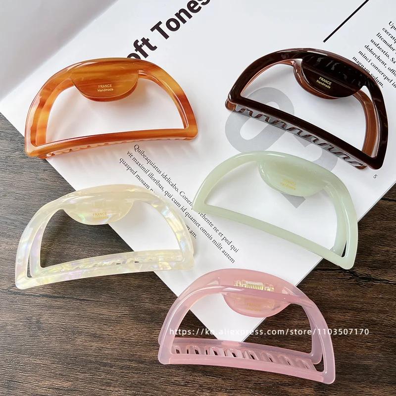 

France high-quality hollow semi-circular hair clip ~ South Korea France chocolate color plate hair clip large shark clip