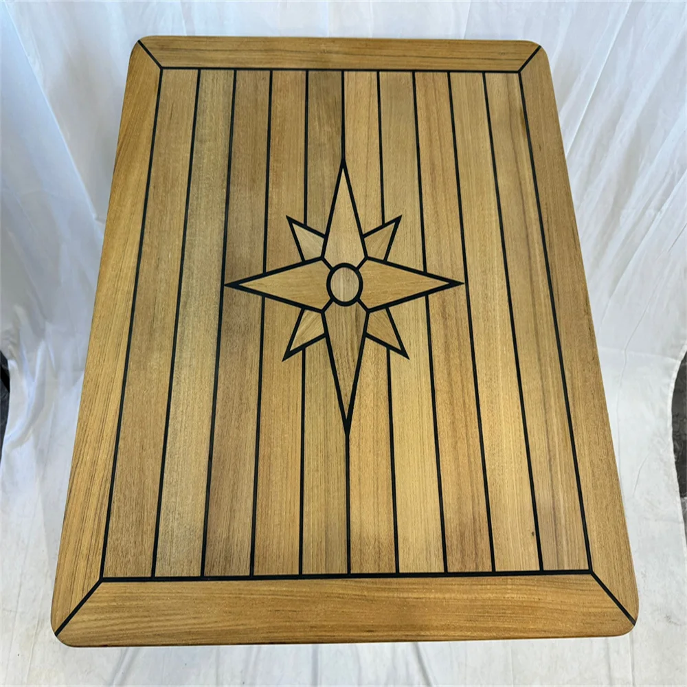 

Boat Square Teak Table Top 650x650mm,25.6x25.6 Inch Star Inlay With Caulk-lines Marine Yacht RV TQ65