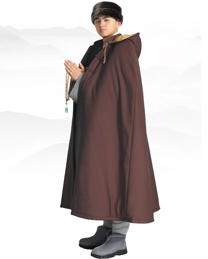 Winter Warm Hooded Windbreaker Wear Men and Women Thickened Cotton Zen Nun Meditation Cloak Monk's Cold Weather Robe Shawl TP099