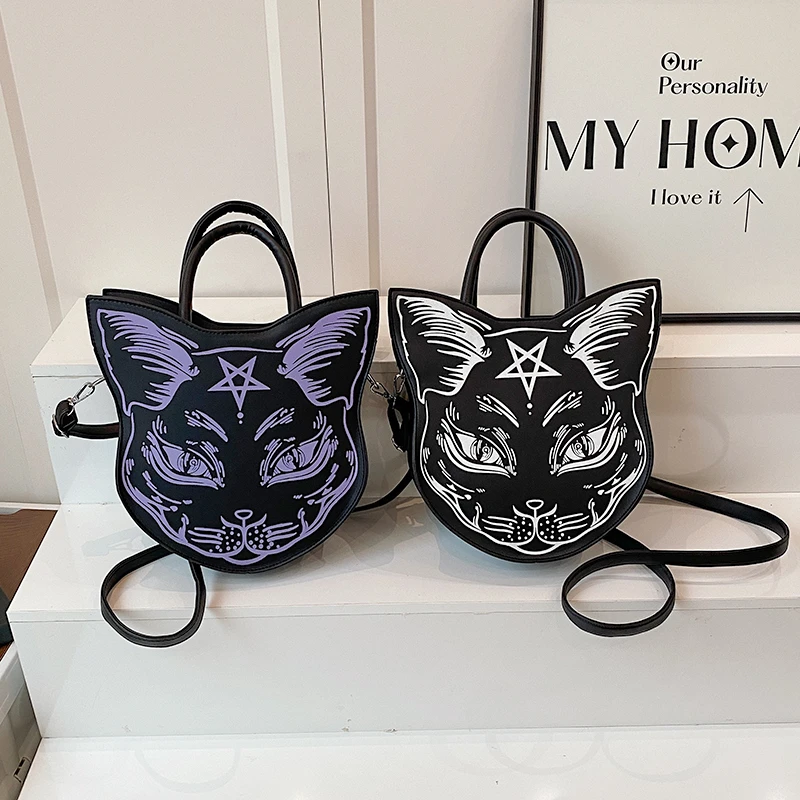 

Сумки на плечо с черным котом ужасов, Хэллоуин, мрачный дизайн из искусственной кожи, женские сумки в стиле панк, жуткая новинка, женский кошелек через плечо