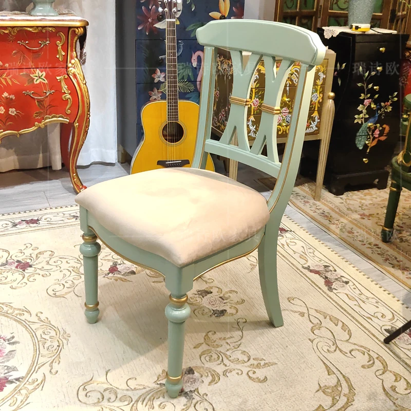 

American country solid wood dining chair living room home diningbook single leisure backrest book chair retro dinin