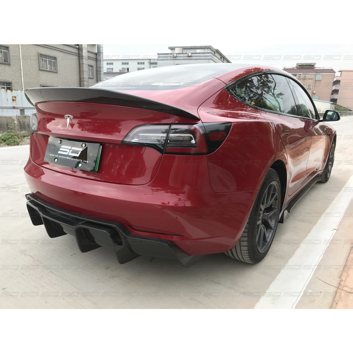 Facelift High Quality V Style Dry Carbon Fiber Front Bumper Side Skirt Body Kits For T Model 3