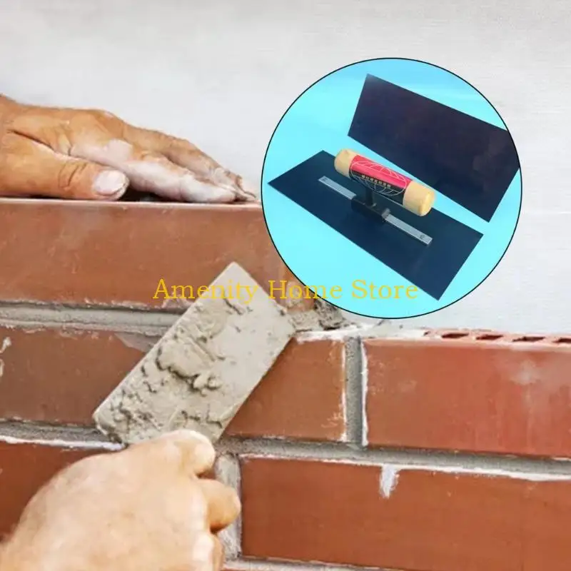 F26C Blue Steel Plastering Finishing Trowel Wooden Handle 24x10cm/9.45x3.94'' Float