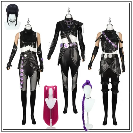 

Kpop Руми Мира Зои Косплей Готический Панк Черный Кожаный Костюм Хэллоуин Карнавальные Вечерние Наряды