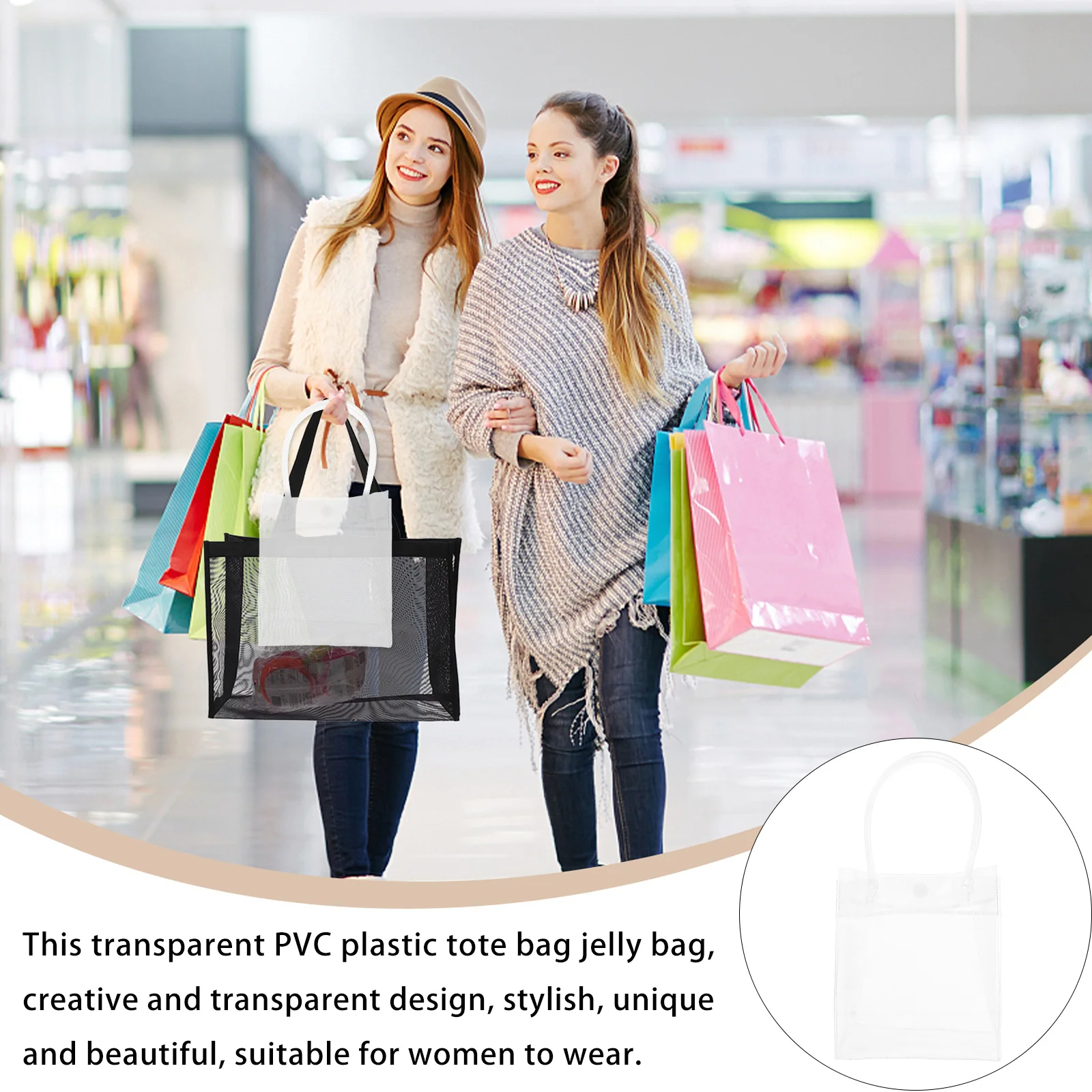 

10Pcs Transparent PVC Tote Bag Simple Portable Shoulder Bag Casual Travel Shopping Handbag Durable Storage Pouch