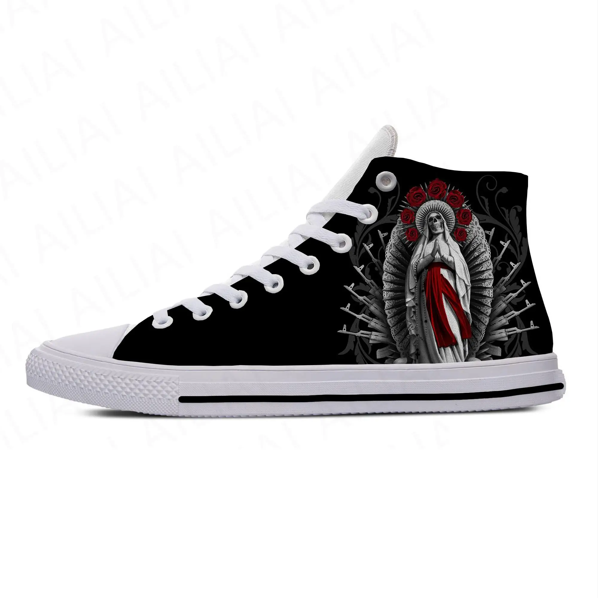 Hot Cool Santa Muerte Horror Death Goth Mexican Skull Casual Cloth Lightweight Shoes High Top Men Women Classic Board Shoes