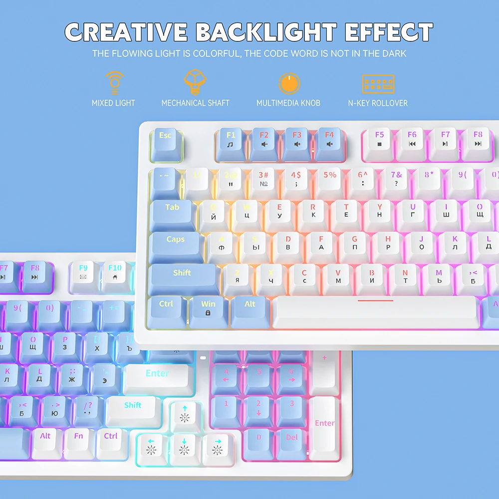 Imagem -05 - Autorização Za981 com Fio Teclado Mecânico Gaming Teclado Retroiluminado Russo ou Inglês Botão 98 Teclas Controle de Iluminação Tipo-c Hot Swap