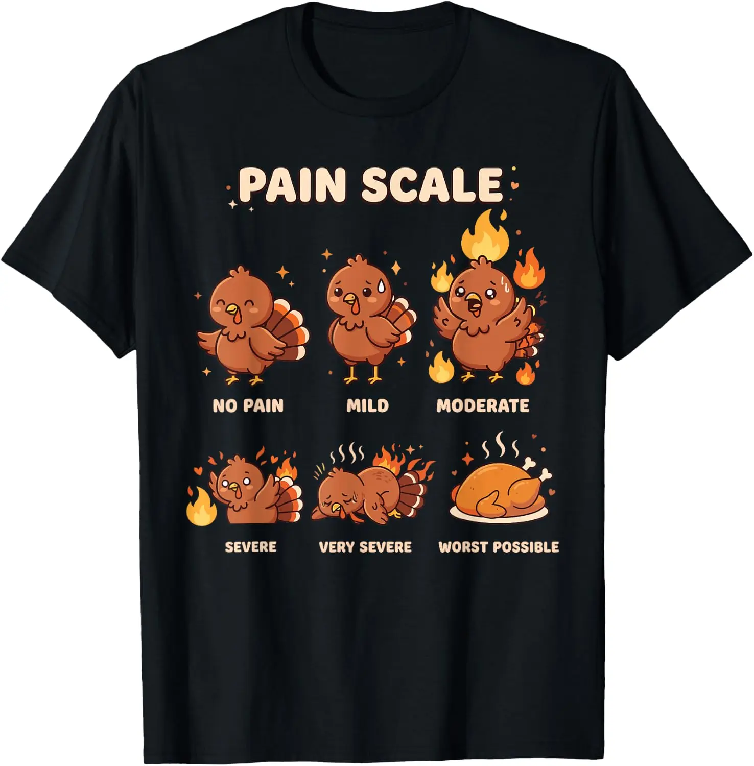 Cute ER Thanksgiving Nurse Shirt, Pain Scale Turkey T-Shirt Breathable, heavyweight pure cotton short-sleeve top—stylish, plus-size, and suitable for year-round wear with a sporty, casual vibe