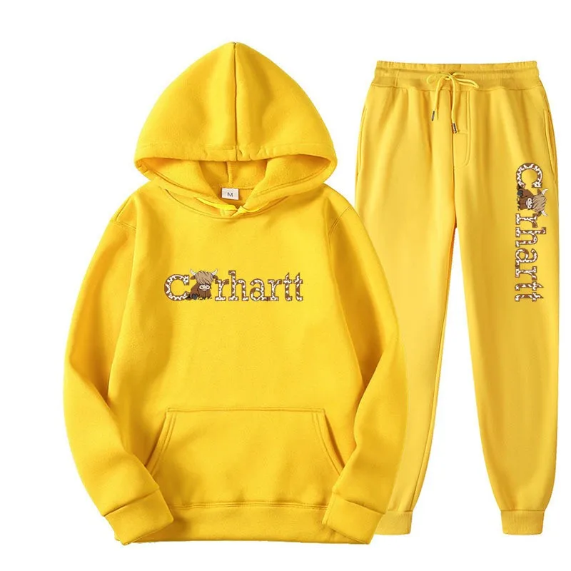 Trendy couple sports two-piece set of mango letter hoodies for men and women with plush hoodies