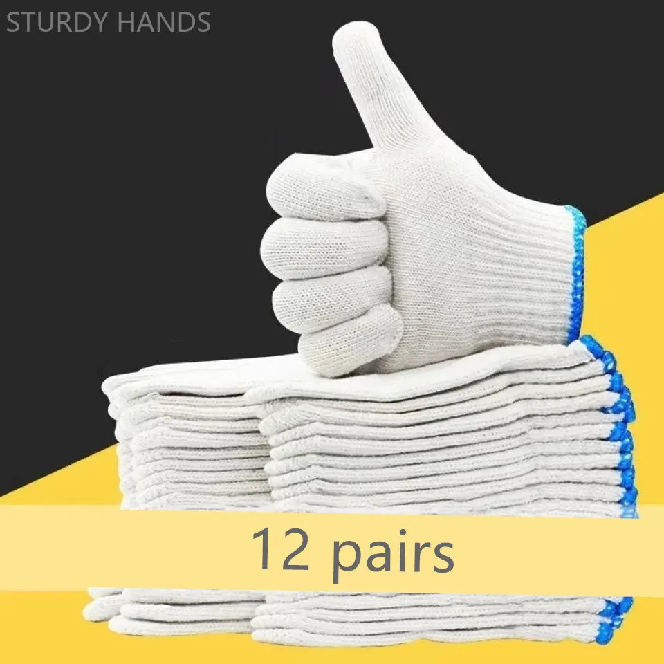 

12 Pairs Wear-Resistant Ventilate Work Gloves Women Men Material Cotton Yarn Anti-Skid Knit Mitten Labor Protection Gardening