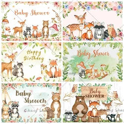 Wild Animals Deer Bear Fox Baby Shower Background Baptism Party Photography Background Children Happy Birthday Decoration Banner