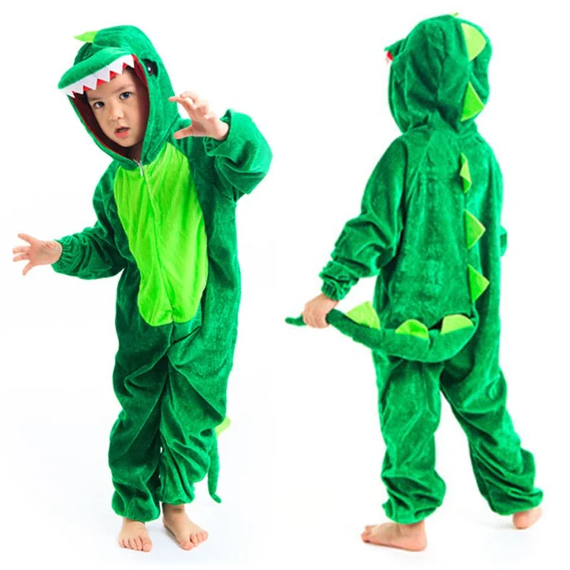 Schattige Kinderen Dier Dinosaurus Kugurumi Kostuum Cosplay Jongens Kind Groen Zwart Kleuterschool Feest Student Spel Rollenspel Pak