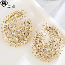 LXOEN Luxury Popular Gold Colour Waterdrop Full Mirco Paved Cubic Zircon Naija Wedding Earring Fashion Women Party Jewelry