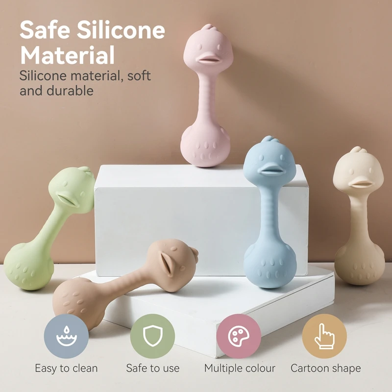 Baby Silicone Toys for 0 3 months Baby,Chewing Gum Duck Silicone Baby Teether Toys Newborn Rattle Toys Infant Teething Toys Gift