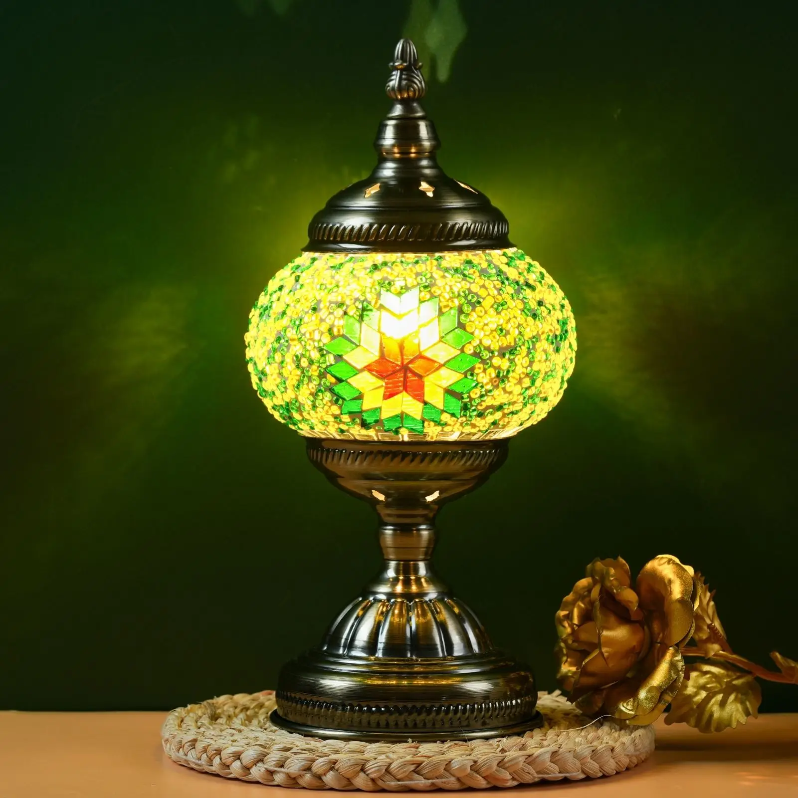 

Turkish Moroccan Mosaic Lamp, Handcrafted Glass, Metal Base, Decorative Night Light for Bedroom, Living Room