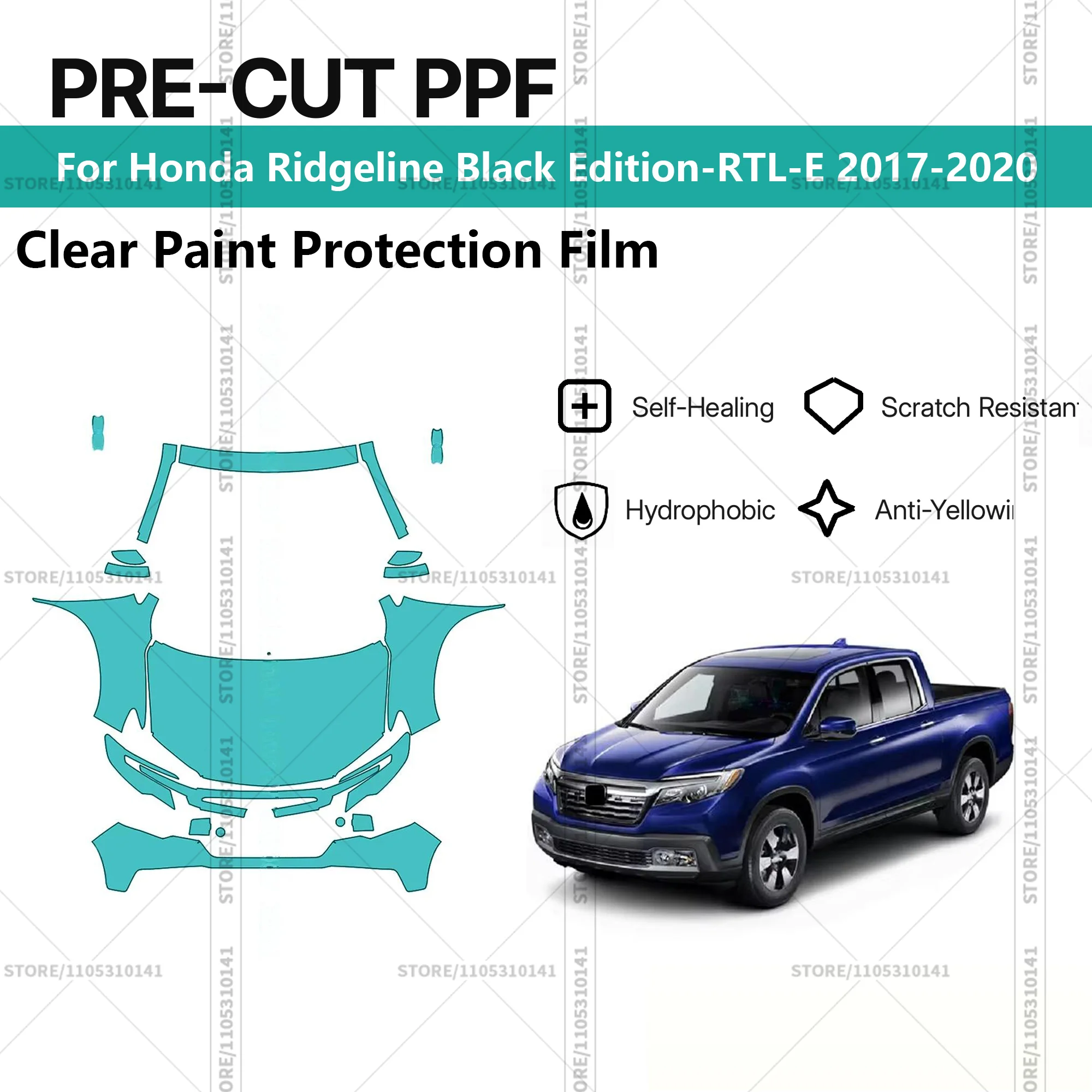 

Предварительно нарезанная защитная пленка PPF, прозрачная автомобильная пленка для Honda Ridgeline Black Edition-RTL-E 2017-2020