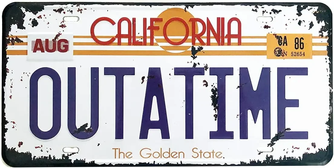 Back To The Future Replica Metal Stamped License Plate Outatime | Vintage Distressed Style 12x6 Inch