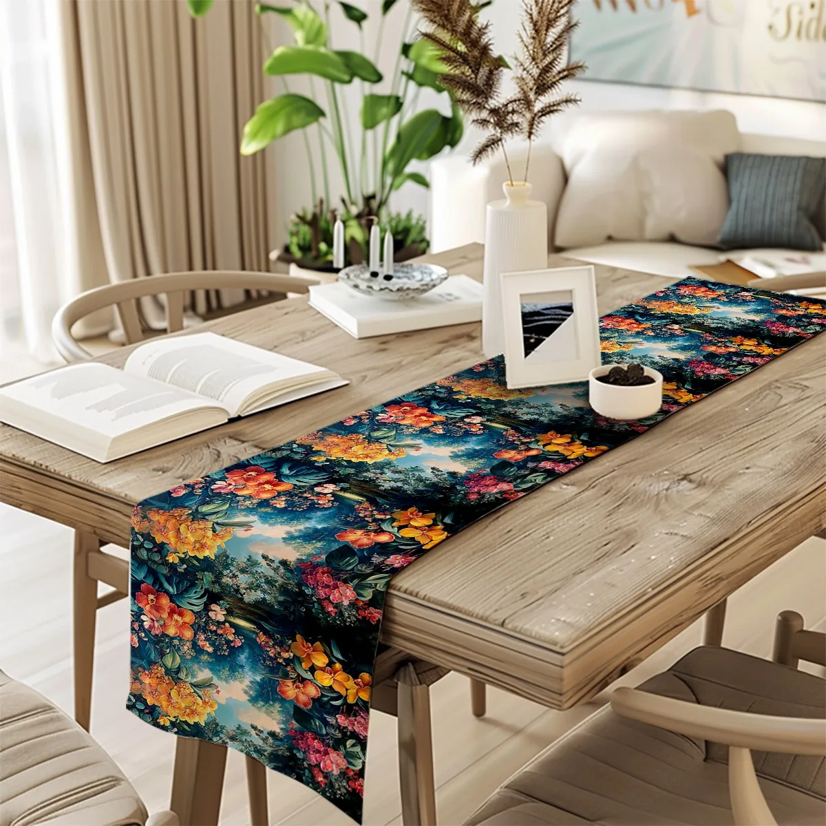 decorations table runner Orchid and Cattleya Tropical Garden Style Long cloth for party decoration kitchen and farmhouse tableto