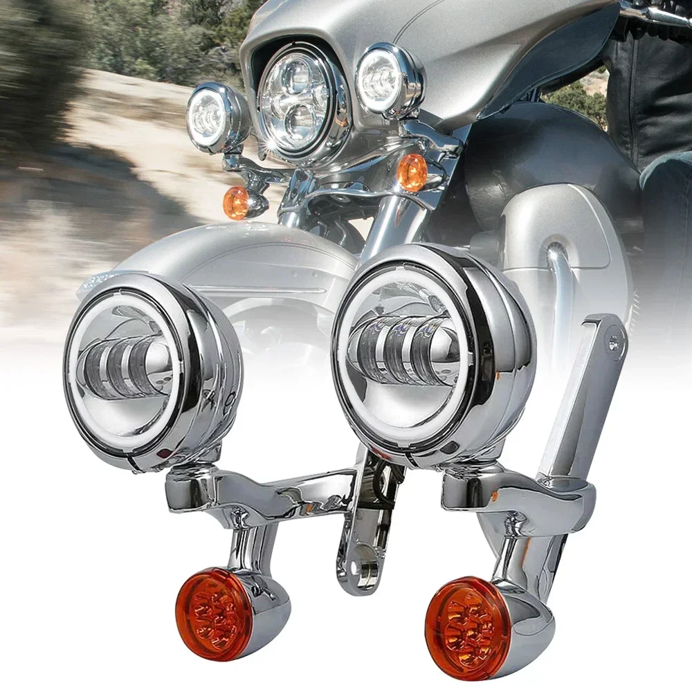 Voor Harl-ey Davidson 4.5 ''LED Extra Mist Passeren Verlichting Beugel Road King Street Glide Richtingaanwijzers Spot mistlamp
