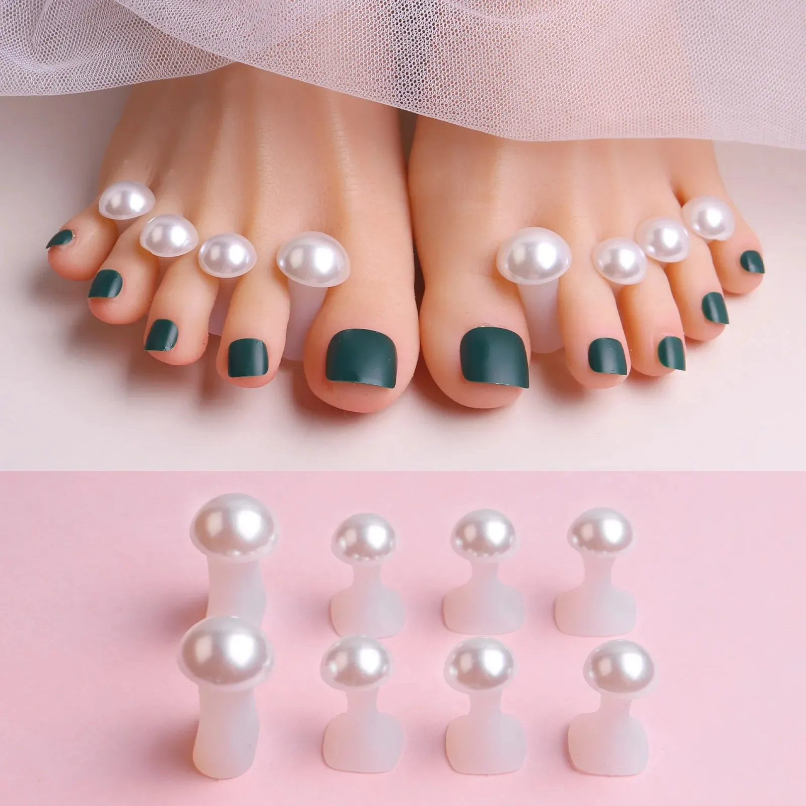 Separatore per dita dei piedi in silicone morbido con perle bianche da 8 pezzi per smalto, set di distanziatori per dita dei piedi per applicare lo smalto e ripara le unghie
