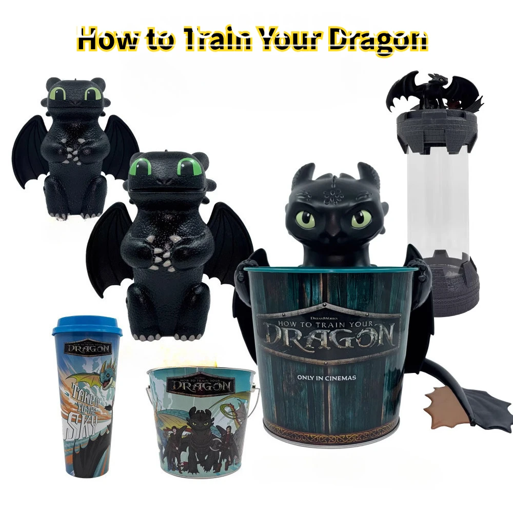 

2025 Movie《How To Train Your Dragon》Toothless Cup Tumbler Popcorn Bucket Figurine Exclusive Cinema Collectible Christmas Gifts