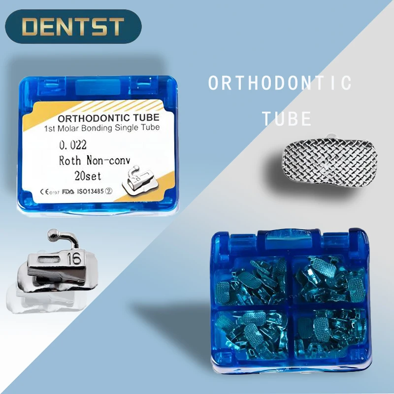 

Dentst 20Sets=80pcs Dental Orthodontic Buccal Tube 1st 2nd Molar Roth / MBT 0.022 Bondable Non-Convertible Single Tube Mesh Base