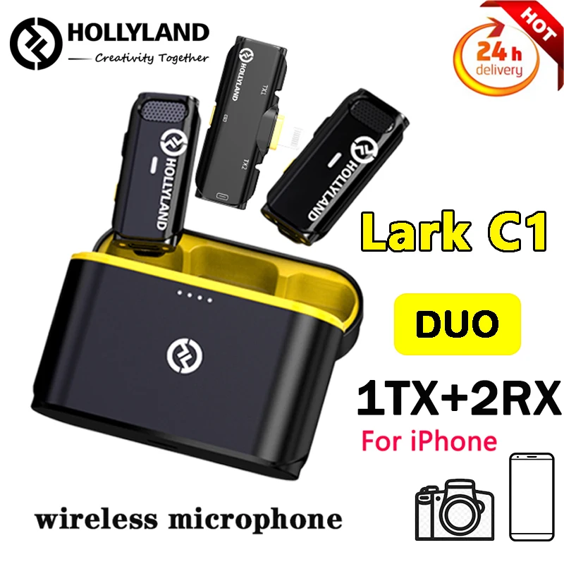 

New Hollyland Lark C1 Duo 2.4G Wireless Lavalier Microphone Plug and Play Noise Cancelling for Interview Vloging Live Streaming