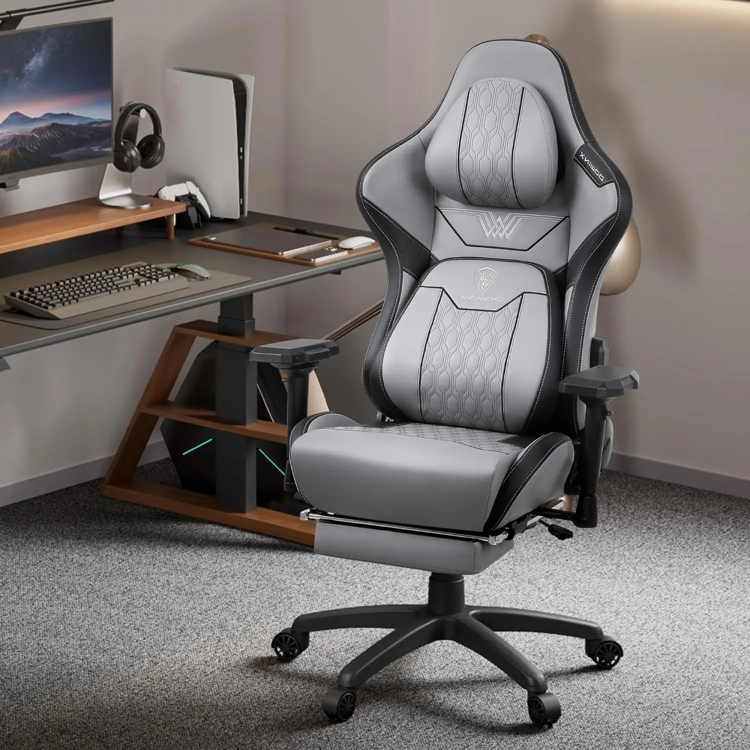 Big and Tall Gaming Chair with Footrest, High Back Ergonomic Office Chair with Comfortable Headrest and Lumbar Support